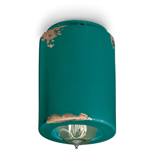 Plafonnier C985 Ferroluce pour bas de plafond style industriel vert