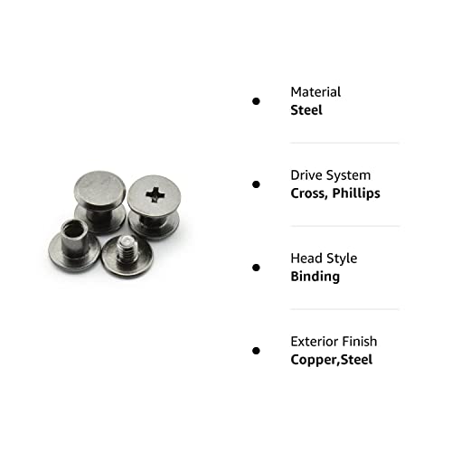 Lq Industrial 120Pcs Chicago Screw Cross Head Phillips Drive Binding Screws Rivet Book Binding Diy Leather Craft Assembly Bolt 5X6Mm Black #TOP5