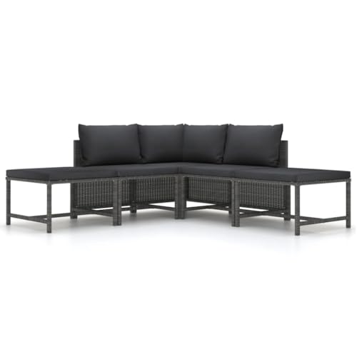 vidaXL Gartenmöbel 5-TLG. mit Auflagen Mittelsofa Ecksofa Fußhocker...