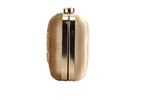Image of umera golden clutch for womens neck work full of embroidery for girls, Women's Beautiful Bling Bag | Evening Bag, Bridal Purse & Party Handbag | Wedding & Special Occasion Clutch