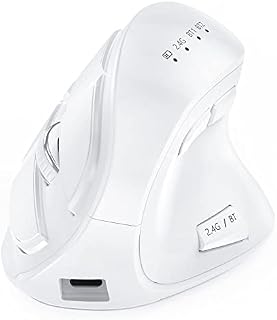 Seenda Ergonomic Mouse Wireless, Rechargeable Vertical Mouse for Multi-Purpose (BT3.0/5.0/2.4GHZ), Ergonomic Mouse Bluetooth for Laptop/PC/Smart TV/Mac/Smartphone/Tablet/iPad, White Silver
