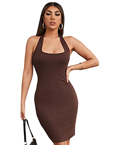 Shein women's sleeveless halter neck backless ribbed knit bodycon…