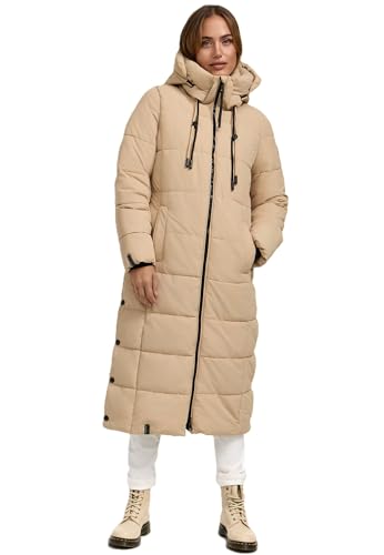 MARIKOO Damen Winterjacke Steppmantel lang gesteppter Mantel Winter Parka Jacke warm B985 [B985-Nadeshik-Beige-Gr.S]