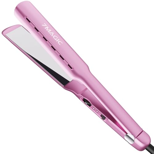 7MAGIC 1.7' Nano Titanium Wide Flat Iron Hair Straightener for Thick Hair, 15s Fast Heating with MCH Technology for Smooth & Sleek Results, Damp to Dry Styling, Dual Voltage 110-220V, Purple