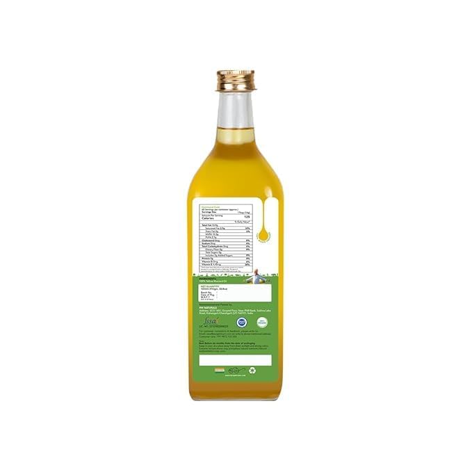 Image of 1L Wood Pressed Yellow Mustard Oil (Peeli Sarson Tel) - Cold Pressed Kachi Ghani Sarso Oil for Daily Cooking - Natural, Unrefined & Chemical Free - Glass Bottle