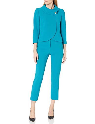 Tahari ASL Women's Wrap Jacket and Ankle Pant Set, Tahitian Teal, 10