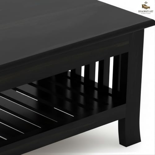 Image of Solid Sheesham Wood Coffee Table for Living Room | Wooden Rectangle Coffee /Tea Table with Storage |Center Table with Storage Teapoye for Home, Living Room, Balcony (Walnut Finish)