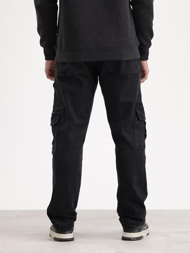 Image of WROGN Men's Cotton Stretch Cargo Jeans | Solid | Straight Fit