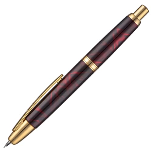 Image of Jinhao 10 Press Fountain Pen with Box, Marble Red Retractable Medium Nib with Ink Converter Set (Golden Clip)