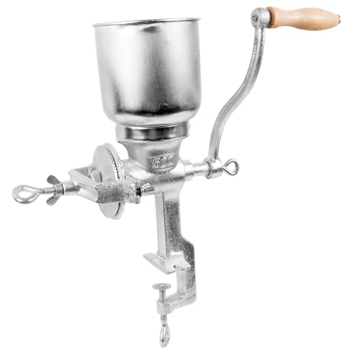 Browin 408500 Molinillo de chatarra manual de 1 kg, molinillo de grano manual con tolva alta para moler malta en cerveza, harina a pan, maíz y guisantes plata