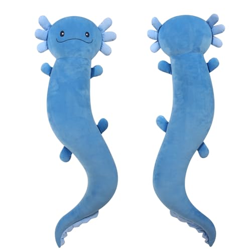 Dalmao 120cm Riesen Axolotl Plüsch Gefülltes Tier, Große Blau Axolotl -Kissen -Kissenspielzeug im Dunklen, Riesigen Schlaftkissen für Kinder, Geburtstag, Ostern