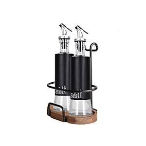 HARVESTFLY Azijn en oliedispenser set, olijfolie fles – 3 stuks, 2 olieflessen en houder | lekvrij en druppelvrij | met anti-vuildop (300 ml)