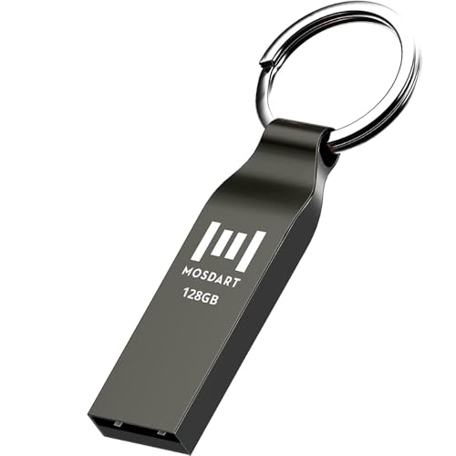 MOSDART ExFAT - Memoria USB 2.0 impermeable de 128 GB con llavero, para respaldo del sistema, almacenamiento de datos, gris Titan