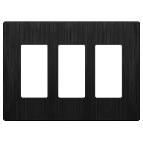 Image of LIDER Decorator Switch Cover, Screwless Wall Plate, Mid-Size 3-Gang 4.88 inch x 6.77 inch, LSWP-33M-BBK, UL Listed, Thermoplastic, Brushed Black, 1-Pack