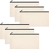 Phicorn Small Canvas Zipper Pouch – 6-Pack (8' x 4.2') Blank Natural Cotton Bags with White Lining for DIY Crafts, Makeup, Travel & Everyday Organizing
