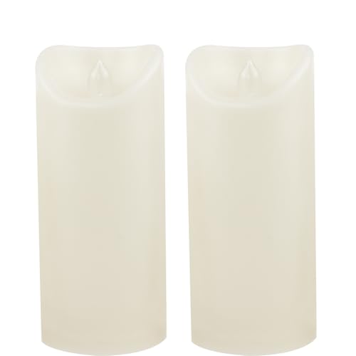 Image of Waterproof Outdoor Battery Operated Flameless Candles with Auto Timer Flickering Plastic Resin Electric LED Pillar Lights for Lantern Patio Garden Wedding Party Decorations 3x7 Inches Ivory 2 Pack