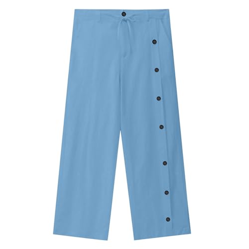 Men's Casual Beach Pants Causal Straight Wide Leg Baggy Button Trousers with Pocket Workout Athletic, M-3XL4