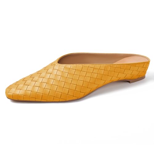 Image of Woven Mules for Women Slip on Comfortabke Metallic Slides Ladies Trendy Square Toe Hidden Wedge Mules