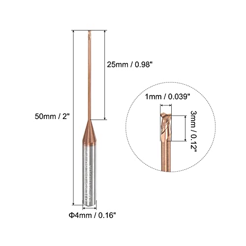 Image of uxcell Square Nose End Mill, 1mm Solid Carbide AlTiSin Coated Long Reach CNC Router Bits 2 Flutes Milling Cutter with Extended Neck, 25mm Cutting Length 4mm Shank