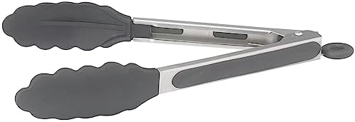 Winco Utility Tong with Rubber Tip and Locking Clip, 9-Inch, 9 In (1-Pack), Stainless Steel