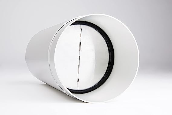 Energiespar Mauerkasten aus Edelstahl Ø 150 mm mit zwei Rückstauklappen, Anschraubbar, mit Dichtung zwischen Fassade und Gitter (Mauerkasten Ø150)