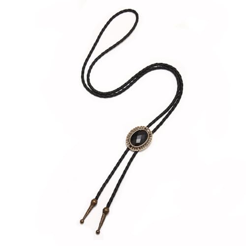 Image of AZORA Western Cowboy Bolo Tie Men Leather Necktie Leather Cord Turquoise Stone Bolo Ties for Men Women