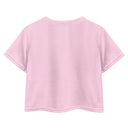 Image of Girls Summer Crop Top Outfits Short Sleeve T Shirts Kids Cute Clothes Tees Blouse