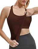 Gxpok Workout Tank Tops for Women with Built in Bra, Ribbed Athletic Gym Shirts Racerback Yoga Workout Tops Coffee Brown