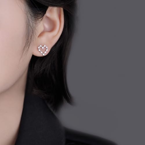 Reffeer Solid 925 Sterling Silver Hollow Heart Stud Earrings for Women Teens CZ Open Heart Earrings Stud Hypoallergenic4