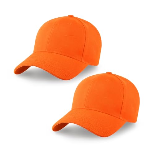 2-Pack Classic Structured Baseball Cap Adjustable Snapback Multipack Ball Caps for Custom Embroidery Running Workouts Outdoor (Orange 2)