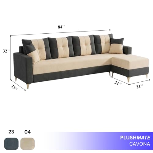 Image of Cavishq 5 Seater L Shape Sofa Set with Movable Ottoman | Flexible Layout | Luxury Velvet Suede Fabric | Modern Living Room Sofa | Dark Grey-Cream