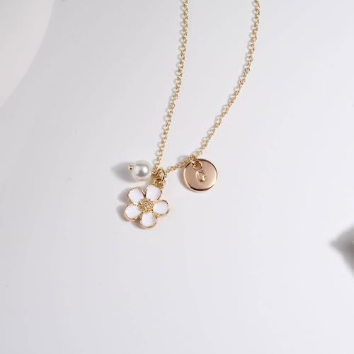 Gracayfr Flower Gir Necklace Circular Initial 14K Gold Plated Personalized Letter Will You Be My Flower Gir Necklace Wedding Gift Bridesmaid Dainty Pearl Cute Jewelry W — view 2