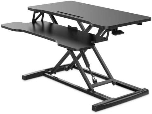 FITUEYES Standing Desk Converter 64cm Height Adjustable Sit Stand Desk with Keyboard Tray and Phone Holder for Laptop Computer Monitor, Black