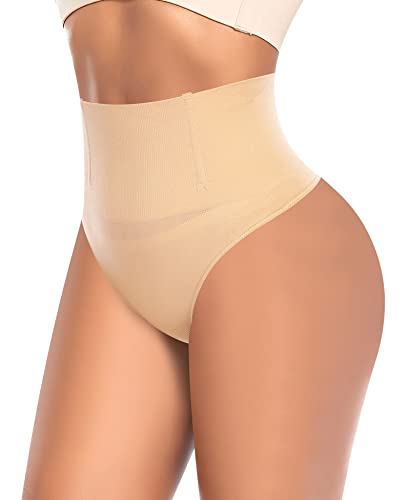 YARRCO Tummy Control Thong Shapewear for Women High Waist Control Knickers Tummy Tucking Thong Knickers Slimming Pants Shaping Underwear Seamless Butt Lifter Panties Body Shaper (Beige L)