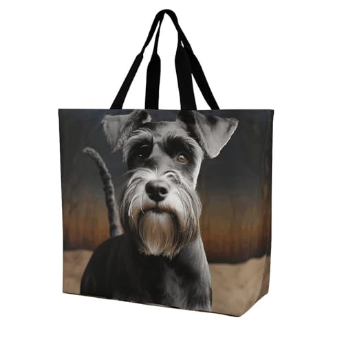 Animal Schnauzer Dog Large Grocery Tote Bag Women Fashion Handbag Duty Reusable Shoulder Bag for Travel Vacation Shopping Beach Bags