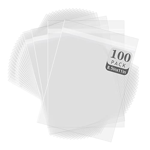 8.5x11 inches Clear Plastic Sleeve for Photo,Resealable Adhesive(100 Pack)