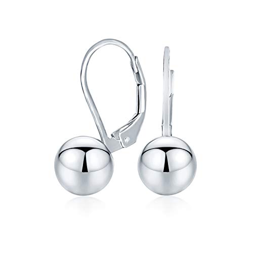 Classic Simple Basic Dangling Leverback Round Bead Ball Drop Earrings For Women 925 Sterling Silver 8MM