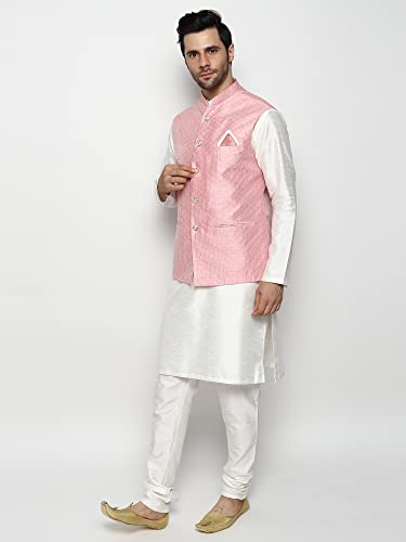 Image of Uri and MacKenzie Men's Silk Blend Kurta Churidar Pyjama with Stylish Nehru Jacket