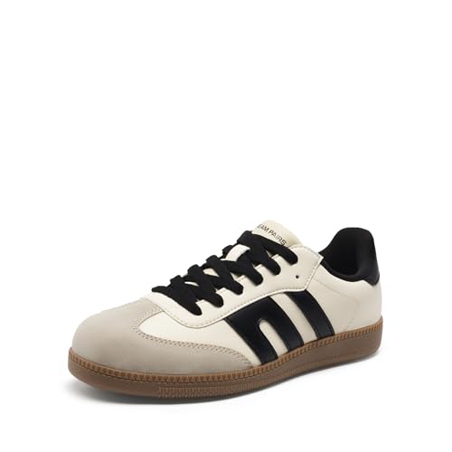 DREAM PAIRS Women's Tennis Sneakers Walking Flat Low-Top Casual Lace-Up Comfortable Nia Fashion Sneakers Shoes, Size 8,Beige Black,SDFN2442W