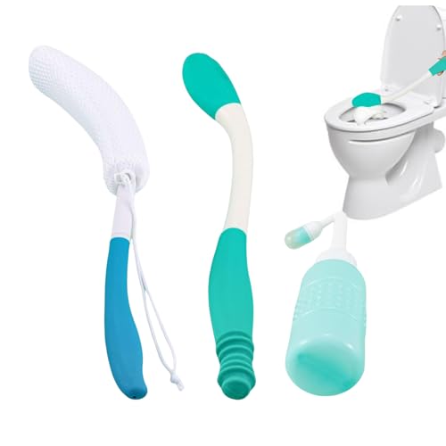 Butt Wiper Set - 3 Toilet Aids for Wiping Tool Butt Cleaner, Bidet Bath Brush Long Handle Bottom Buddy Wiping Aid for Disabled, Self Wipe Tools Personal Hygiene Kit Portable for Hospital Daily Travel