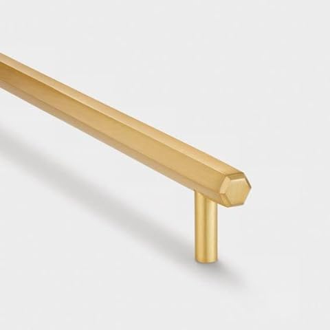 Contemporary Modern Solid Brushed Brass Bar Handles - Slim Hexagonal Gold (128mm Hole Centre) Cover