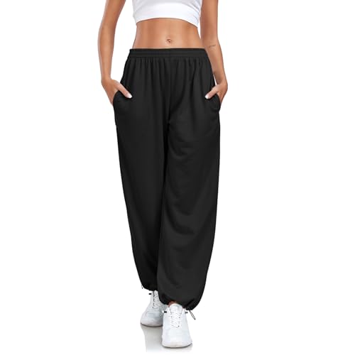 Enwokran Pantalon de Jogging Femme Pantalon de Survêtement Ample avec Poches à Taille Haute élasticité Sudation Réglable Casual Pant Pantalon de Sport...