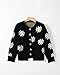 Womens Daisy Flower Cardigan Sweater Casual Loose Button Down Knit Outerwear Spring Fall Lightweight Long Sleeve Knit Top Black