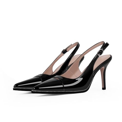 Women's Slingback Stiletto High Heels Pointed Toe Patent Leather Dress Pumps3