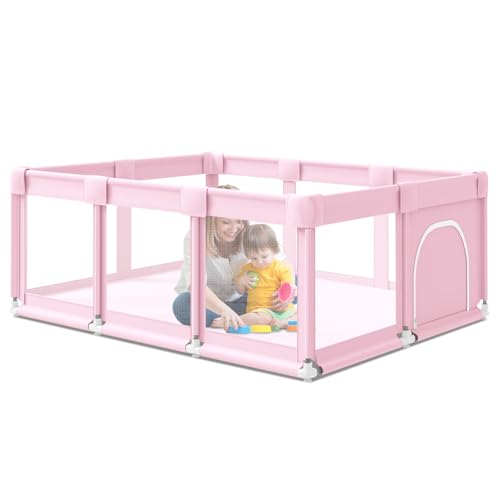 Image of besuhot Baby Playpen, Large playpen 74 x 50 inch, Playpen for Babies and Toddlers with Gate, Safety Baby Activity Center for Indoor & Outdoor (Pink)