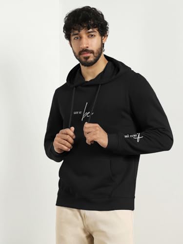 Image of Nobero Men's Printed Regular Fit Hoodie | Cotton Rich Fleece Sweatshirt for Men | Soft & Warm Hooded Pullover | Casual Winter Wear