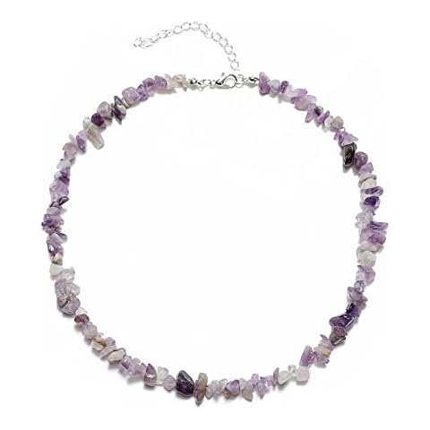 Kicomvi Crystal Stone Necklaces for Women Natural Seed Bead Gemstone Chakra Necklaces Colorful Crystal Healing Chip Choker for Women Jewelry (purple) Cover