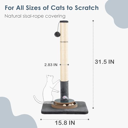Rascador para gatos torre de 31.5 pulgadas con base plush gris miniatura 2