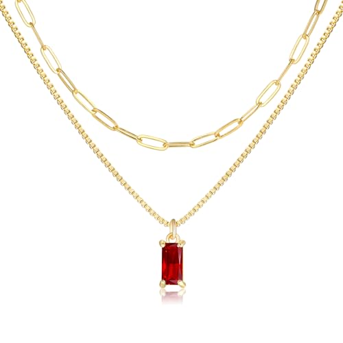 Pls Back Dainty Gold Charm Necklaces for Women Non Tarnish, 14K Trendy Blue Green Cubic Zirconia...