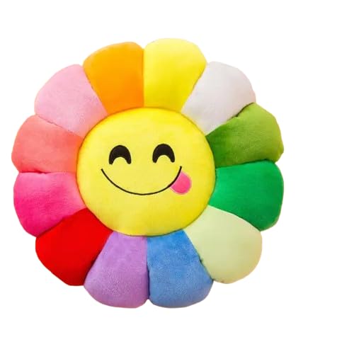 Image of AVS Sunflower Pillow Soft and Comfortable Sunflower Smiley Cushion, Floral Plush Pillow Colorful Sunflower Plush Rainbow Decorative Pillow Home Bedroom (16X16 Inch, Multi) 03